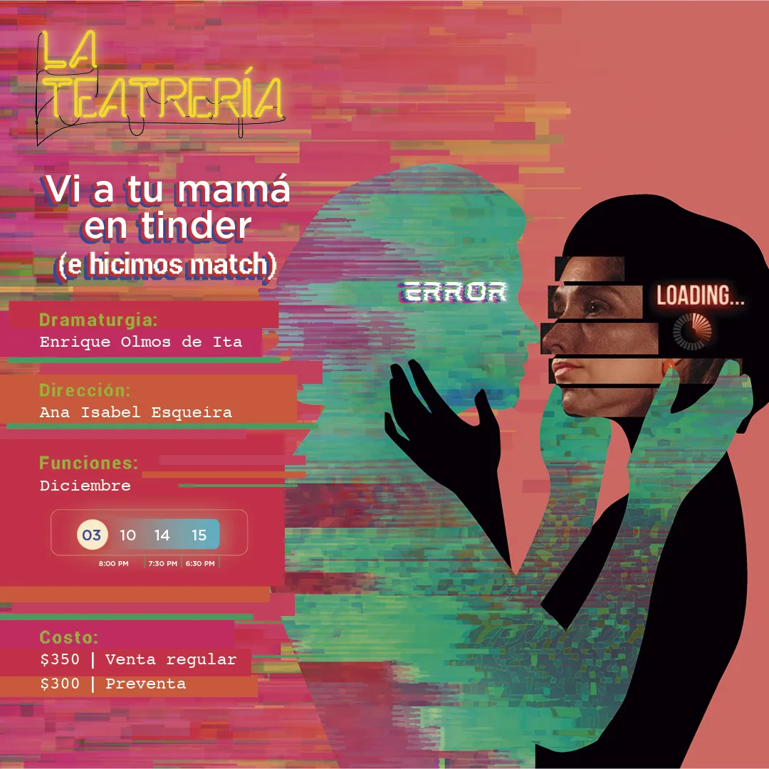 Póster de la obra: dos siluetas, una en glitch con la palabra ERROR y otra con LOADING…
